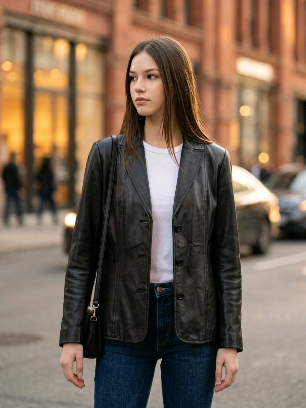east 5th Black Genuine Leather Blazer Jacket Womens Size Large L Nappa Leather